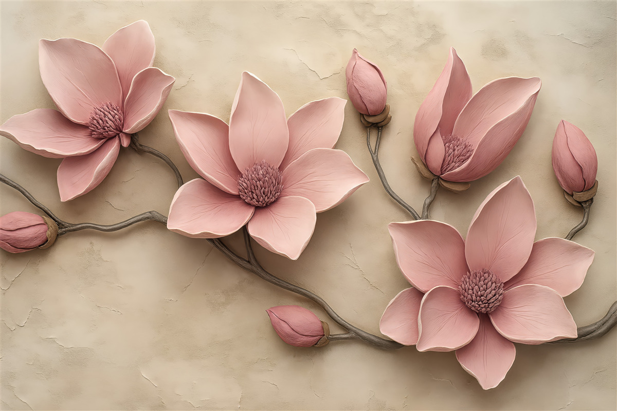 Fototapeta pudrowe magnolie na beżowym tle