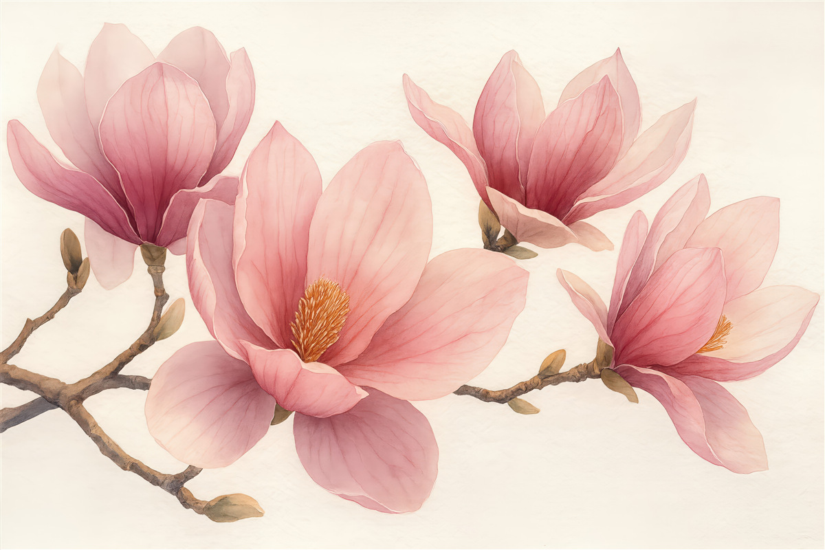 Fototapeta pudrowe magnolie w subtelnym rozkwicie