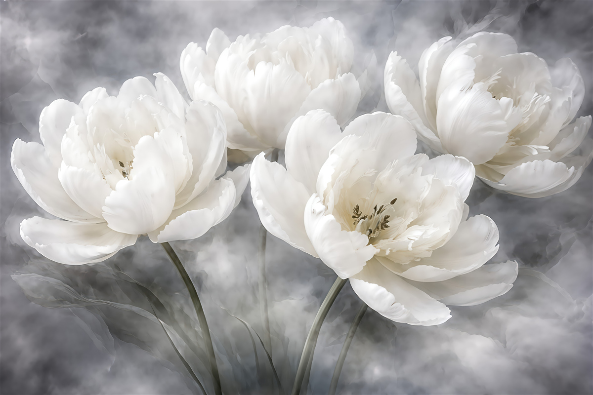 Fototapeta białe tulipany w mgielnej elegancji