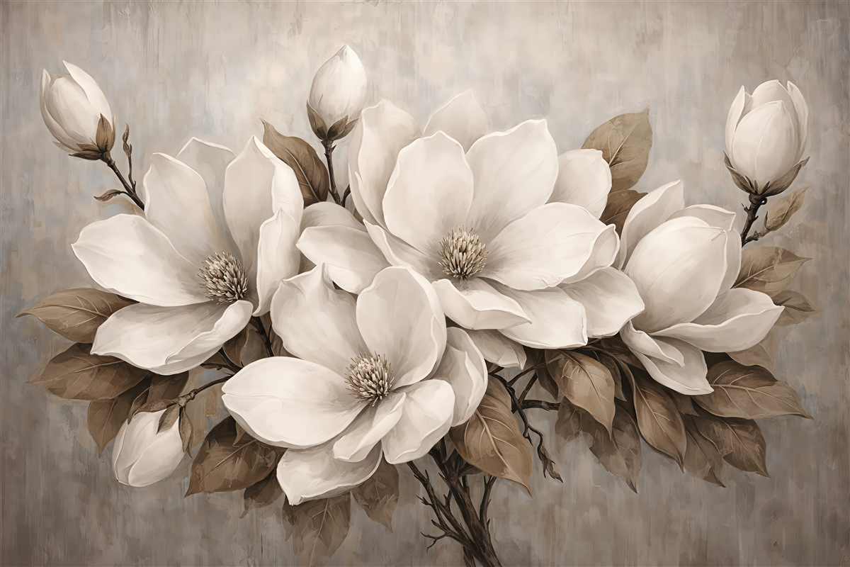 Fototapeta kremowe magnolie w stylu vintage
