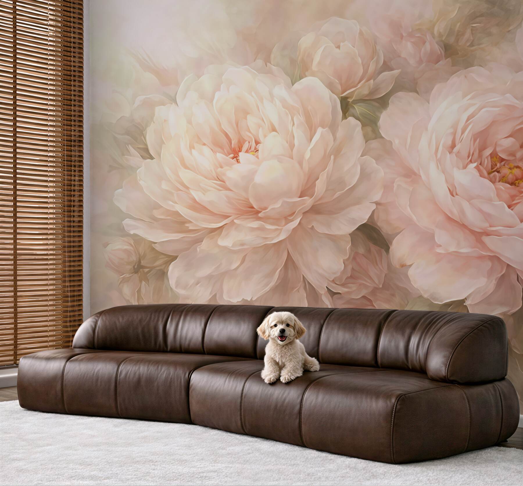 Fototapeta pudrowe piwonie w blasku poranka