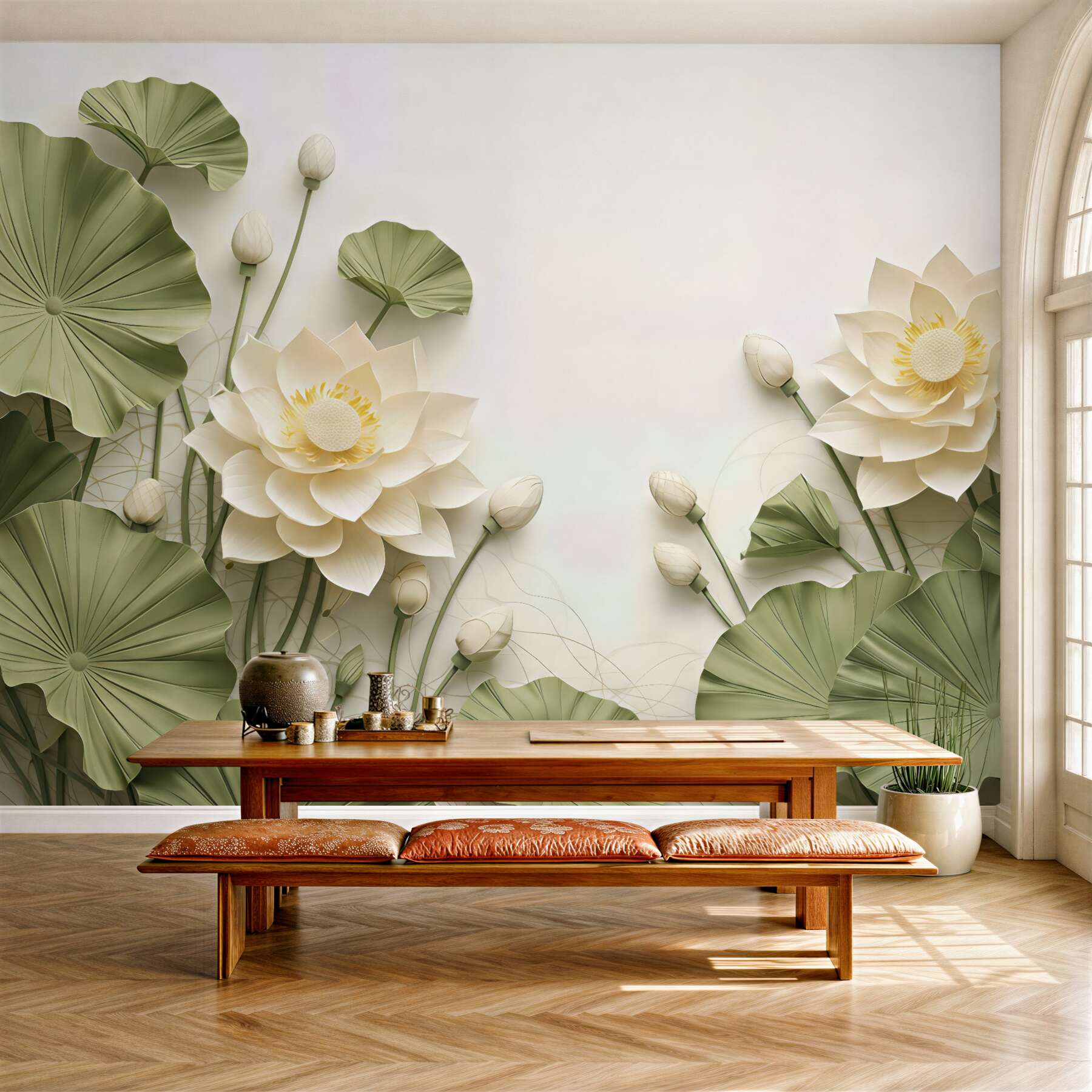 Fototapeta kremowe lotosy w harmonii