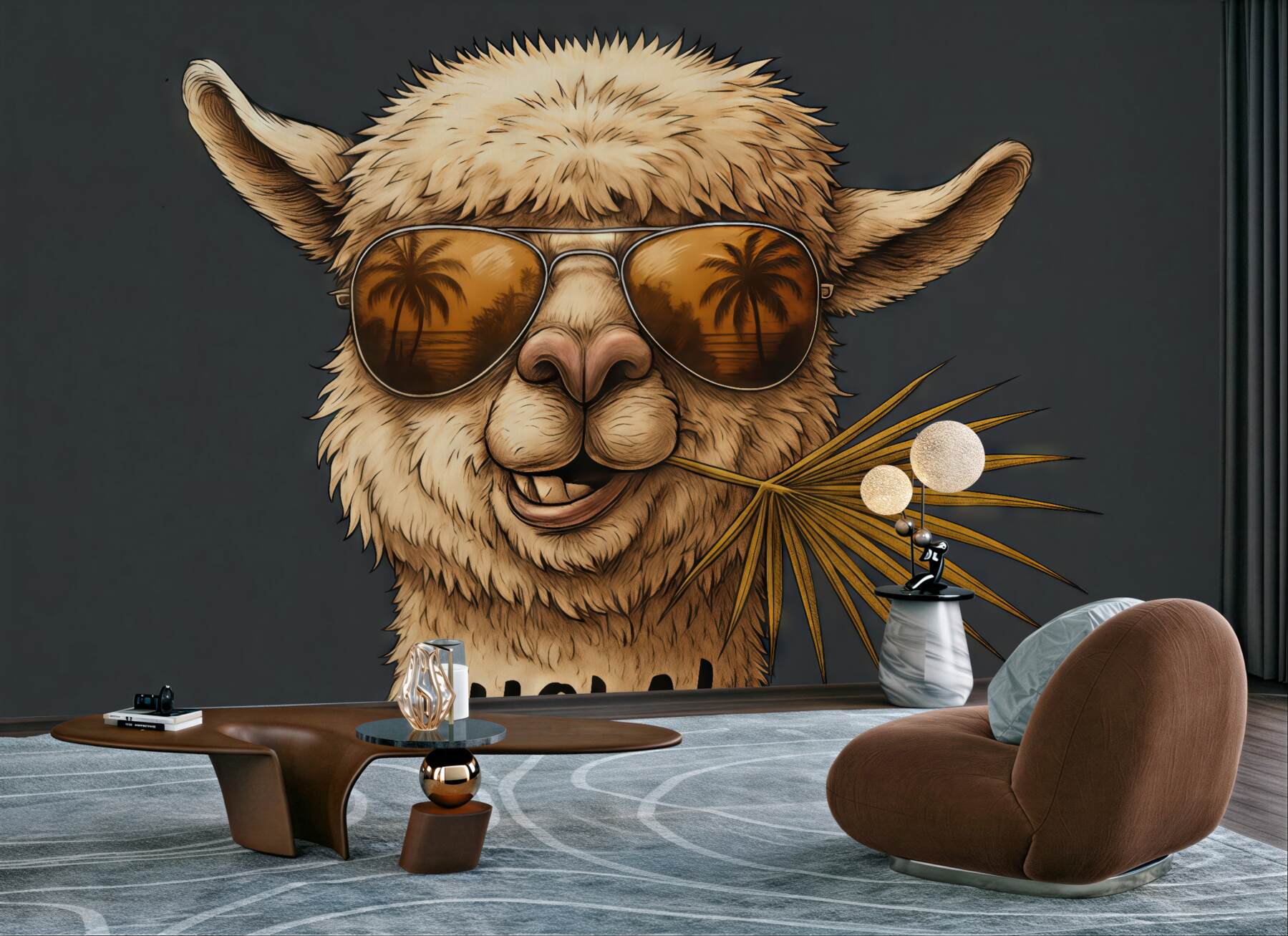 Fototapeta llama hola w tropikalnym stylu