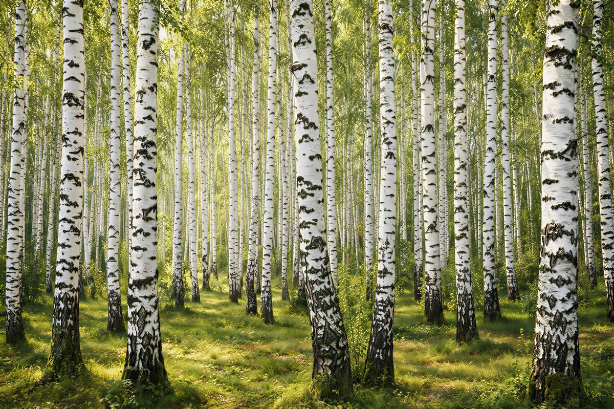 Fototapeta las brzóz zielony słoneczny do naturalnego wnętrza