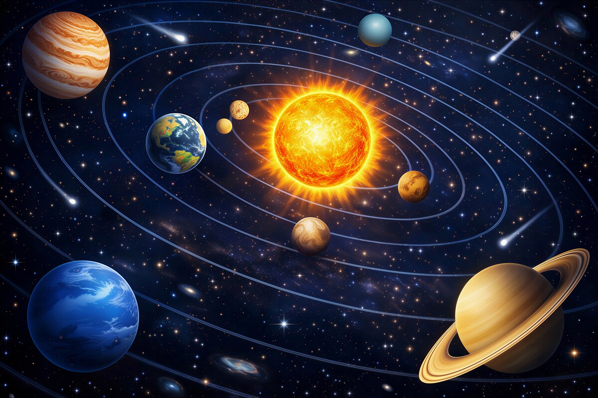 Fototapeta układ słoneczny z planetami i gwiazdami dla pokoju dziecka