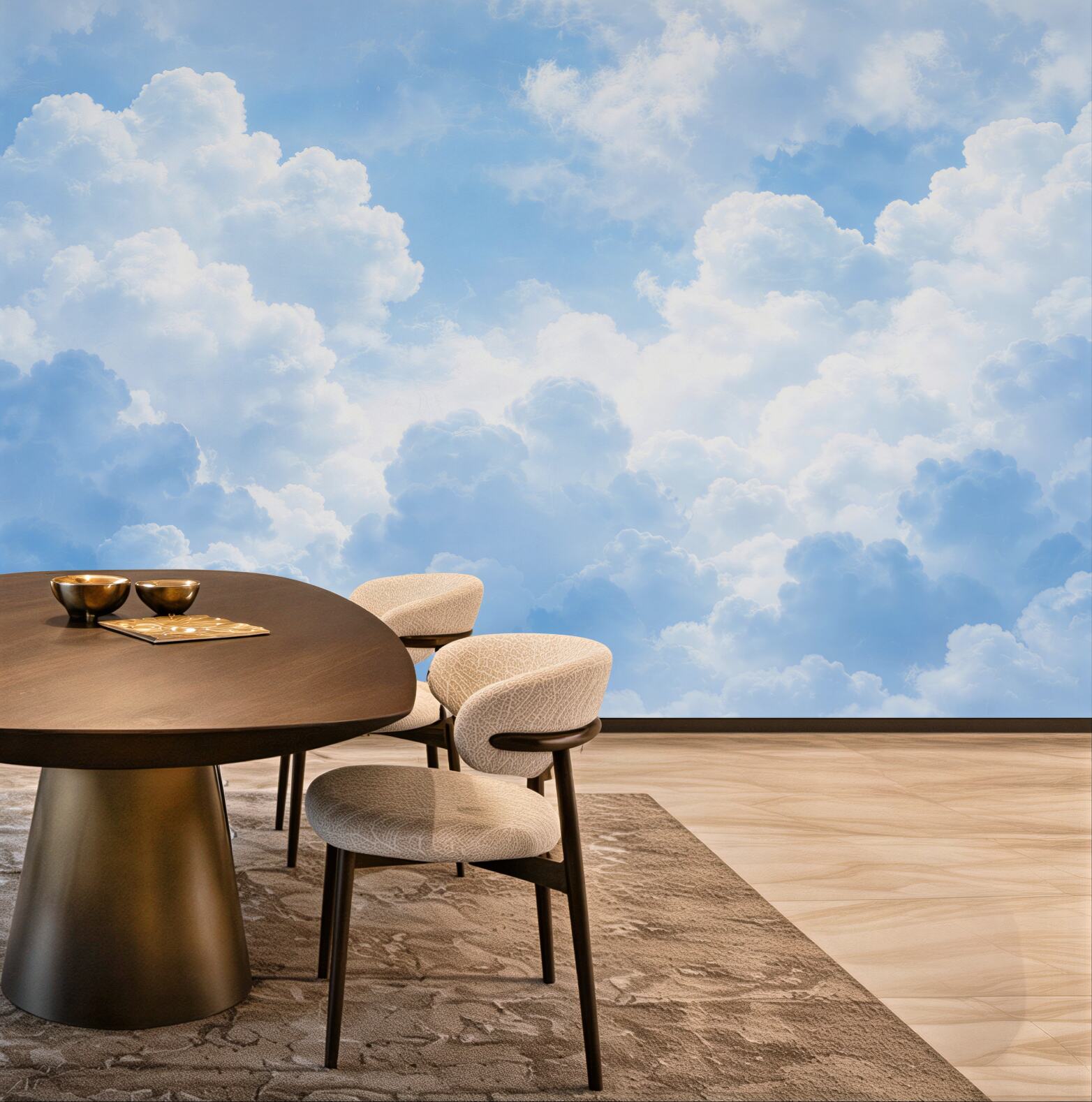 Fototapeta błękitne niebo z białymi chmurami pastelowa