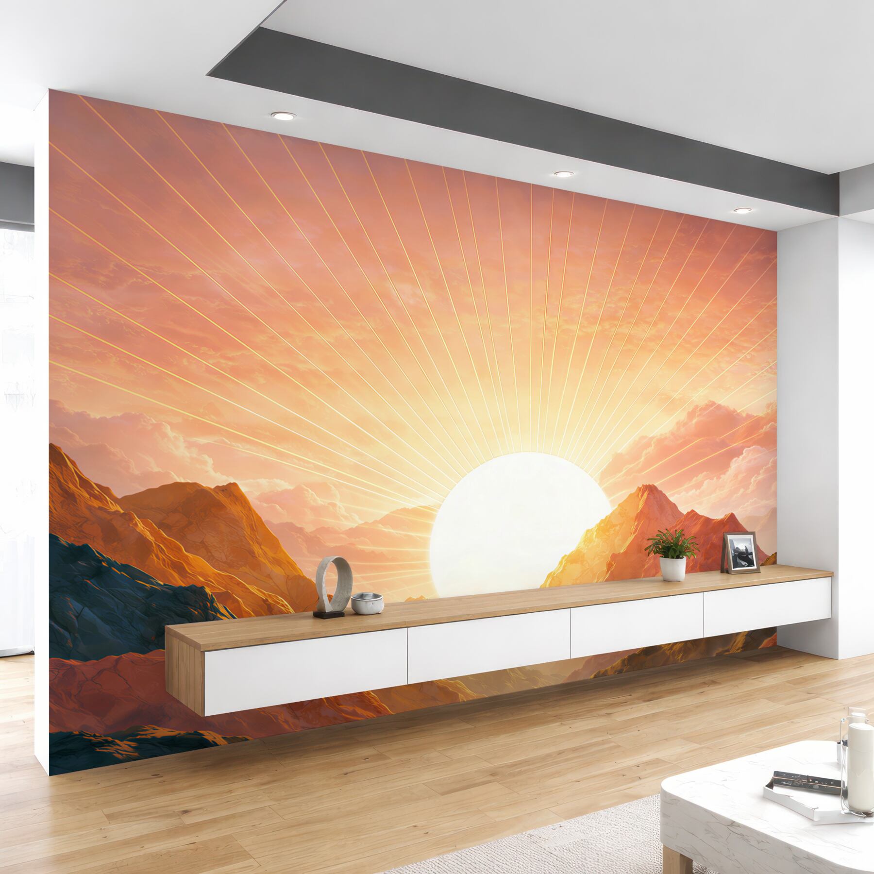Fototapeta góry o wschodzie słońca w ciepłych pomarańczowych barwach