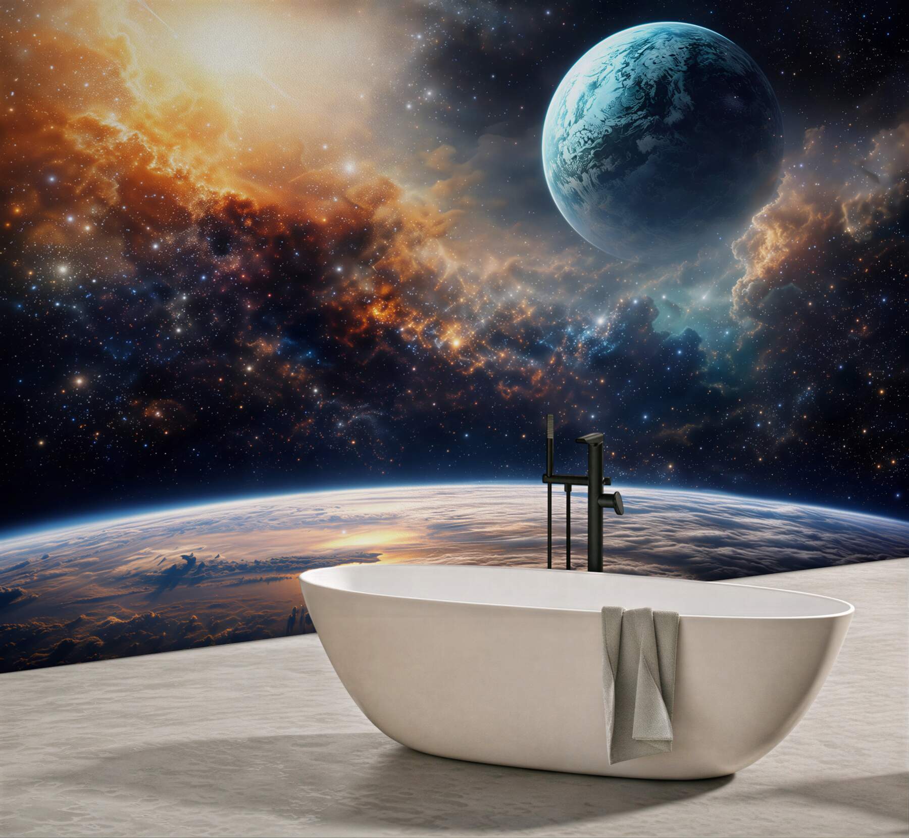 Fototapeta kosmos z planetą i gwiazdami wśród mgławic