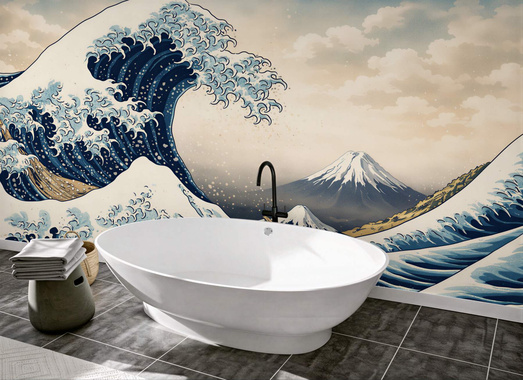 Fototapeta fale oceaniczne i góra w stylu japońskim