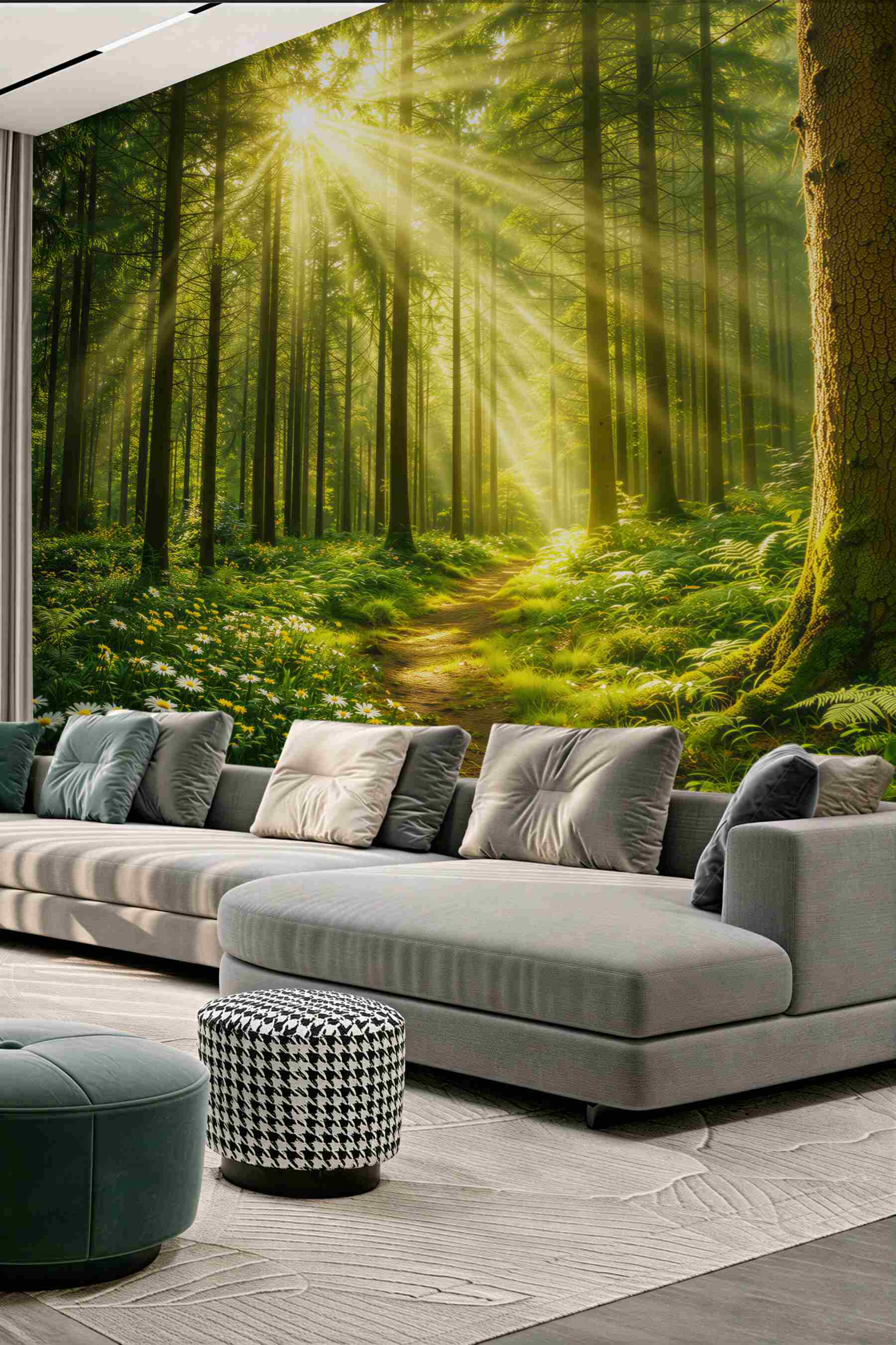 Fototapeta leśna ścieżka w promieniach słońca zielona naturalna