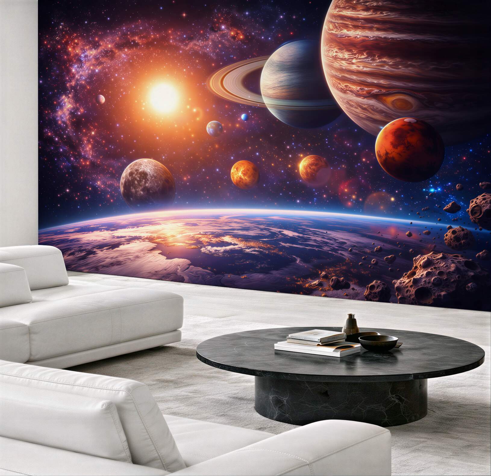 Fototapeta kosmos z planetami i gwiazdami do pokoju młodzieżowego