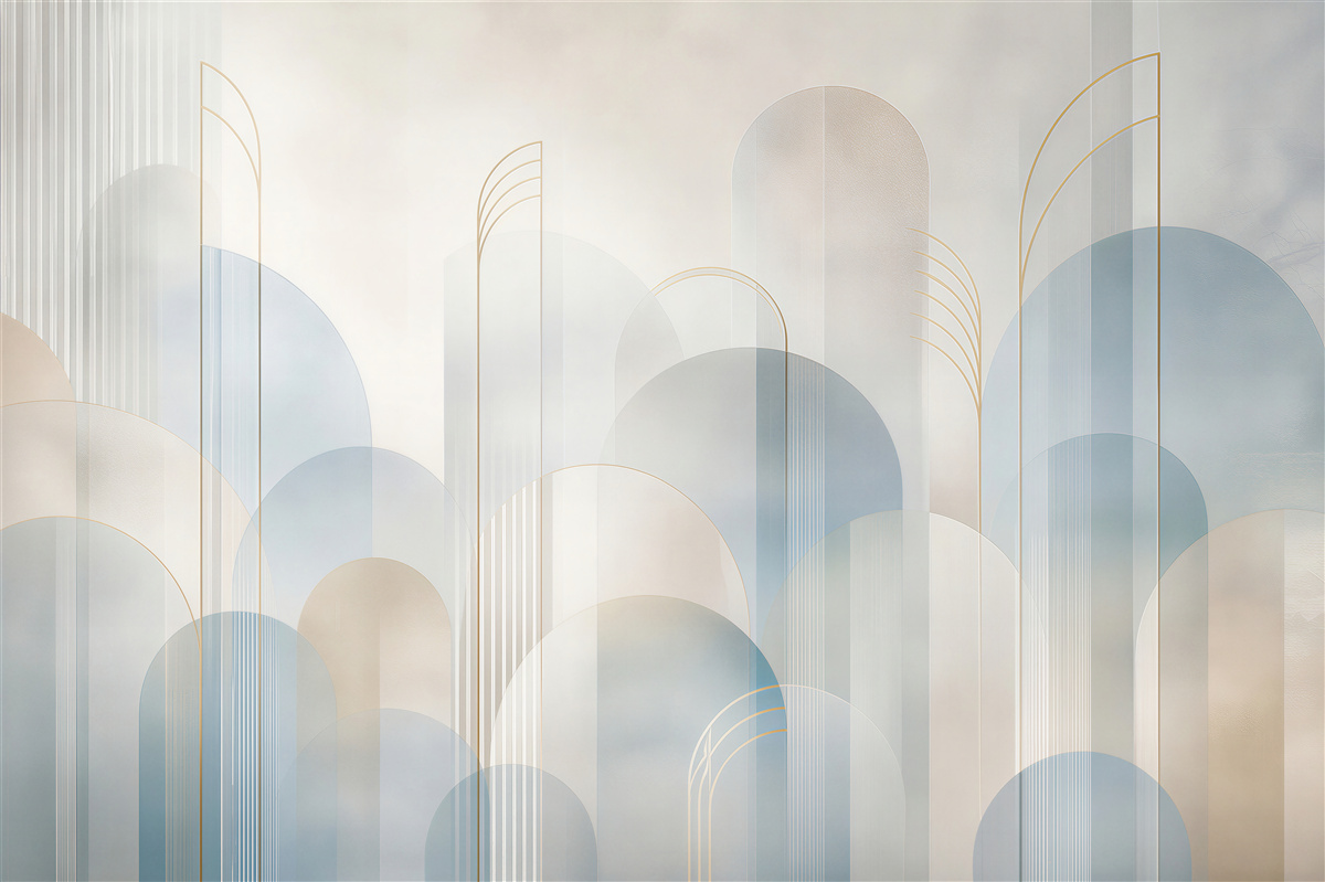 Fototapeta geometryczne łuki błękitno beżowe w stylu art déco