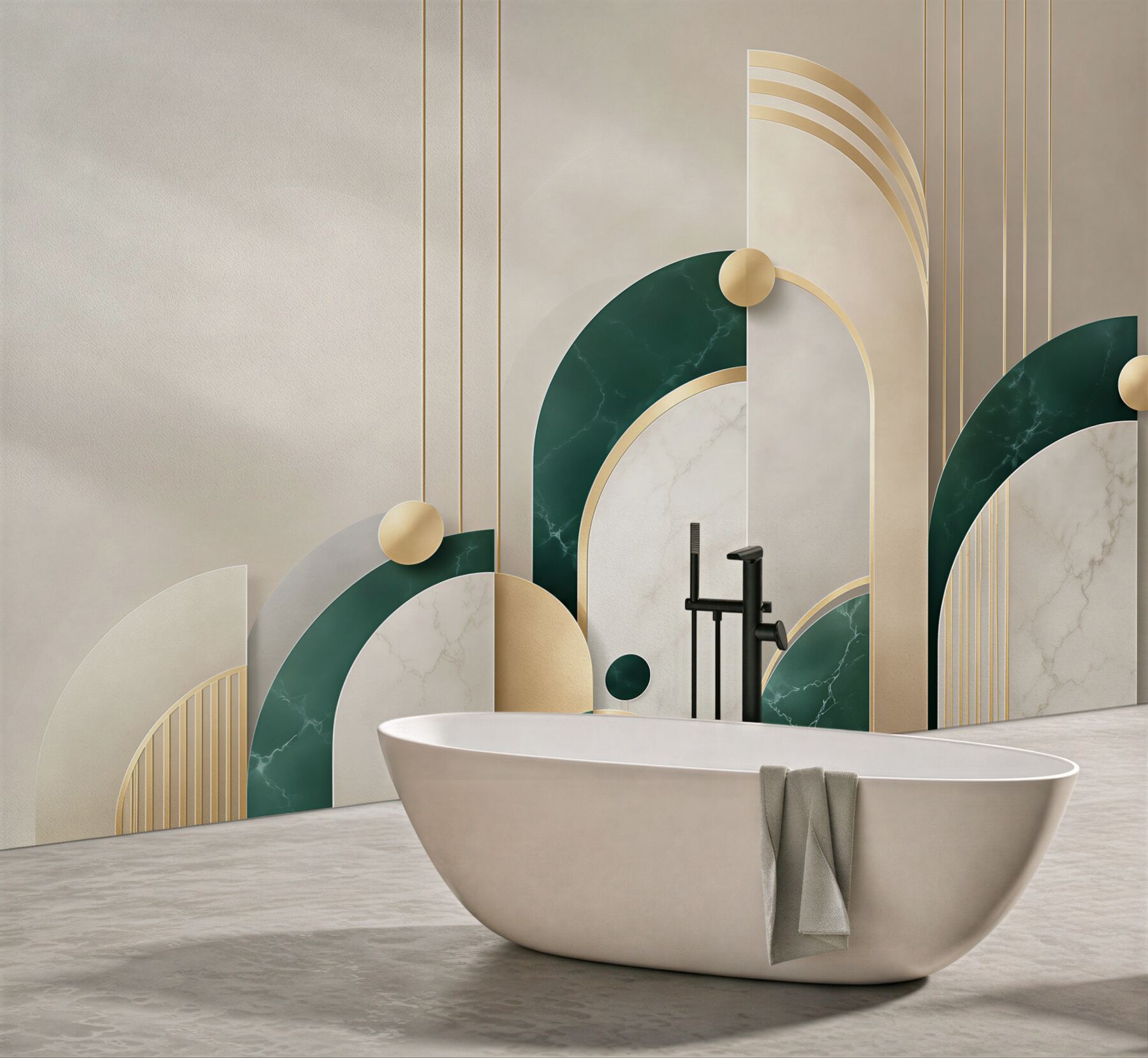 Fototapeta geometryczna art deco zielona ze złotem i marmurem