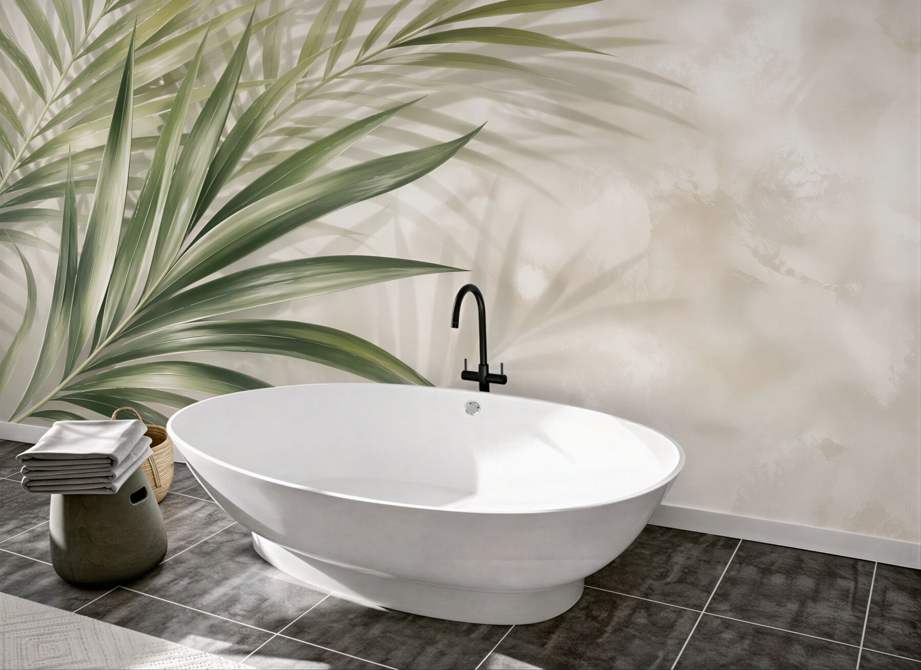 Fototapeta zielone liście palmowe z cieniem na jasnym tle subtelna}