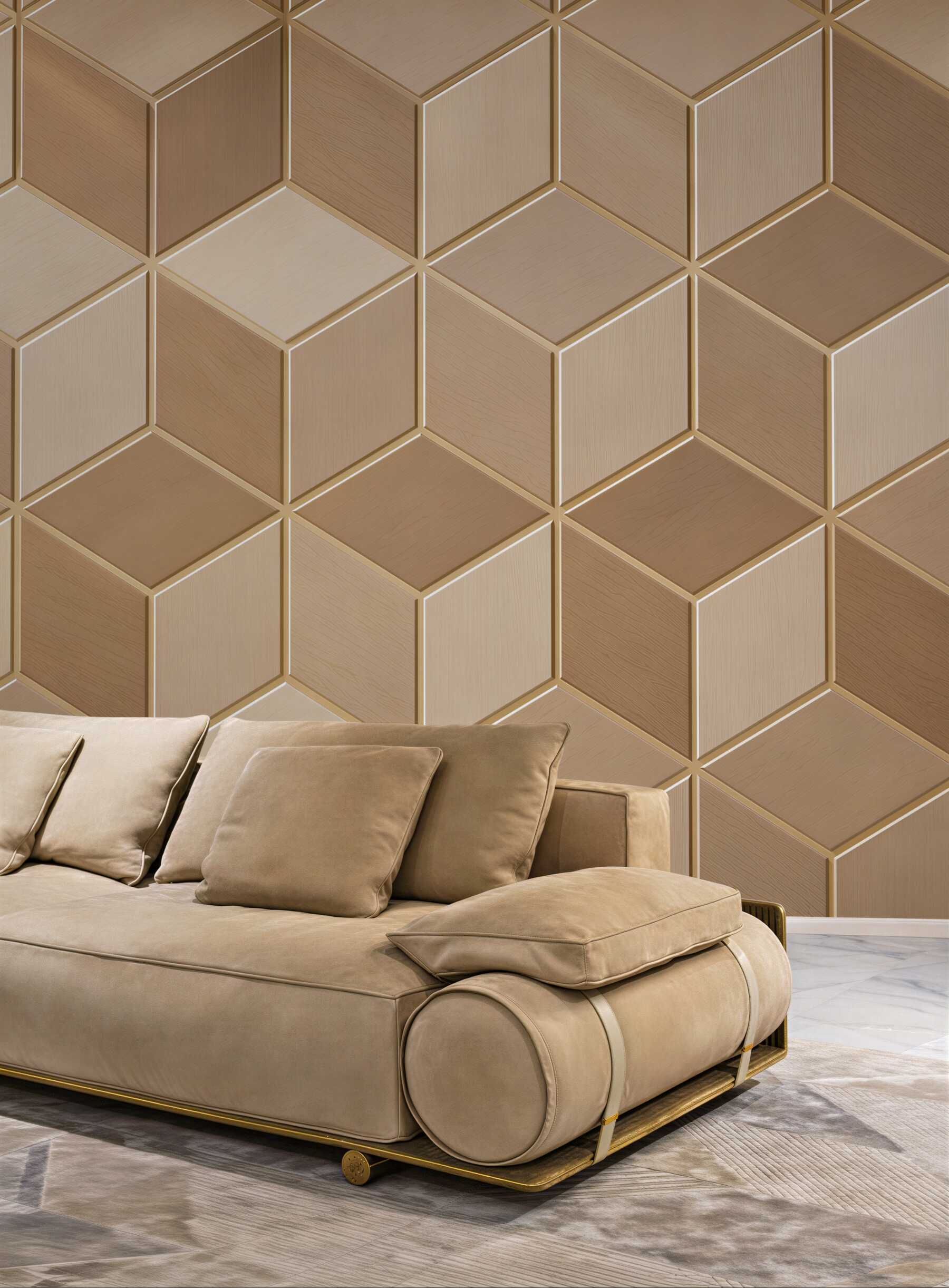 Fototapeta geometryczne kostki 3D beżowe wzór drewniany