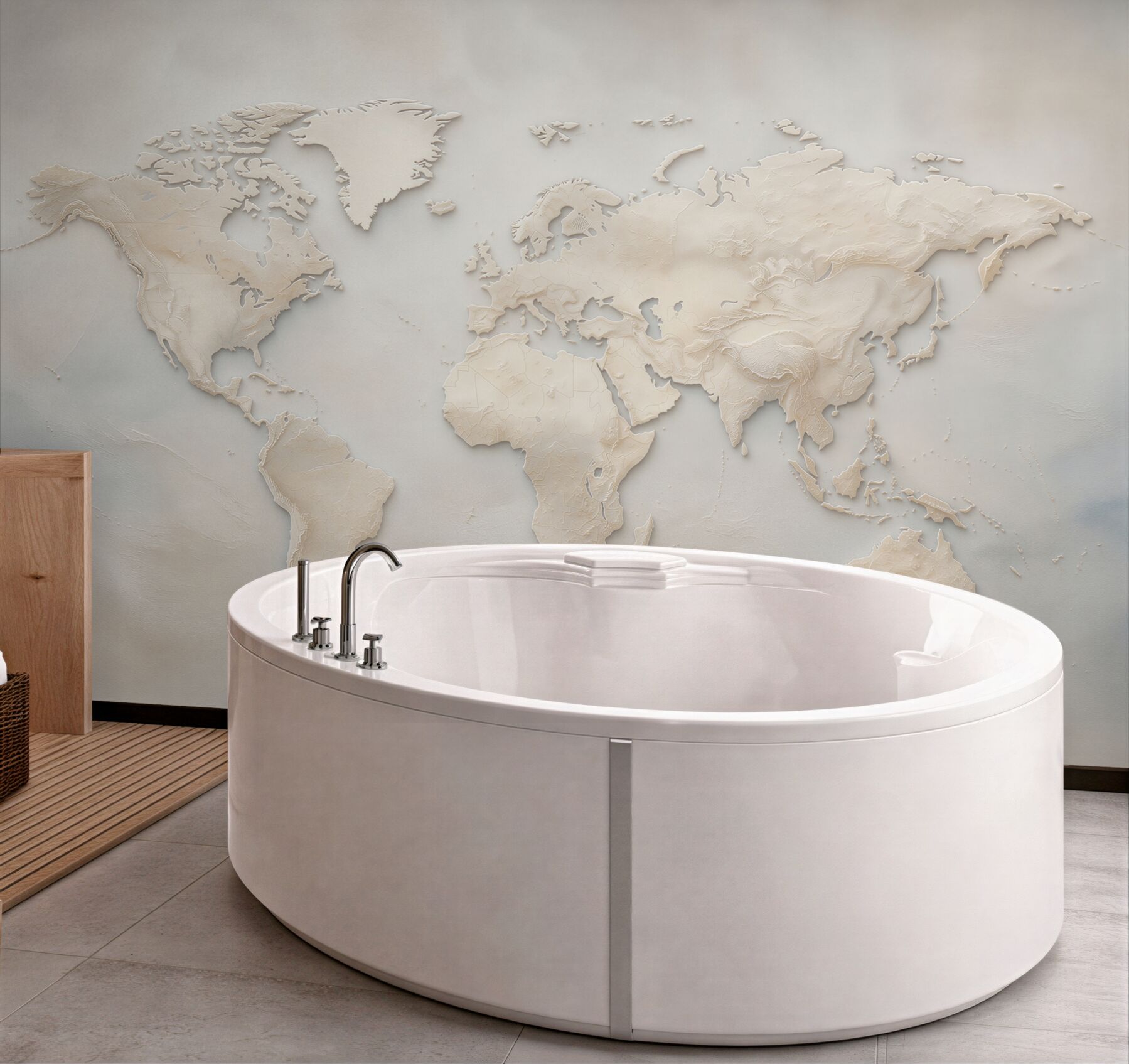 Fototapeta mapa świata beżowa 3D elegancka do biura i salonu
