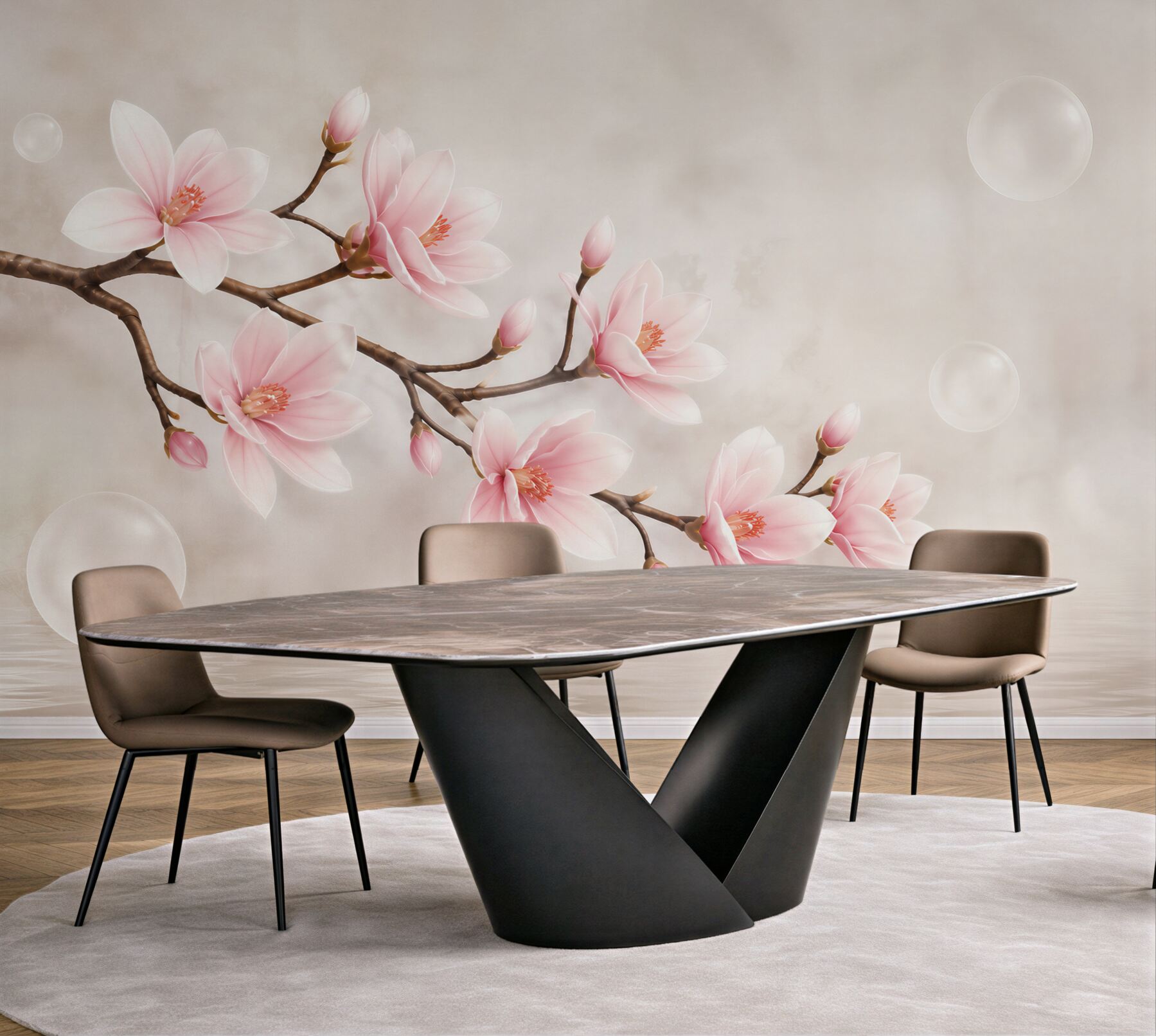 Fototapeta różowa magnolia na gałęzi delikatna kwiatowa do sypialni