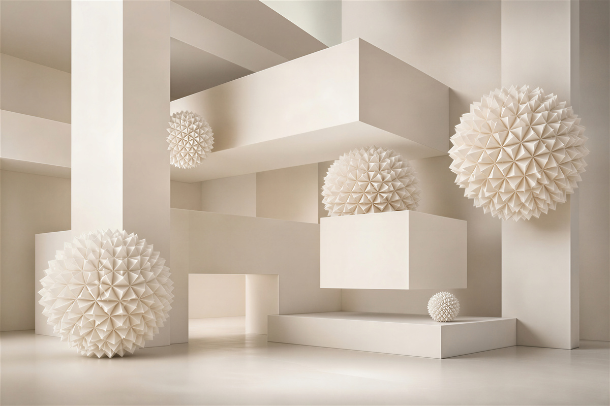Fototapeta geometryczna abstrakcja 3D z białymi kulami nowoczesna