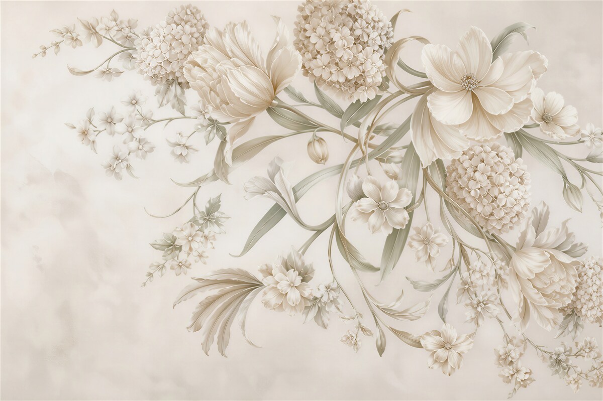 Fototapeta kremowe kwiaty 3D elegancka kompozycja floralna do salonu