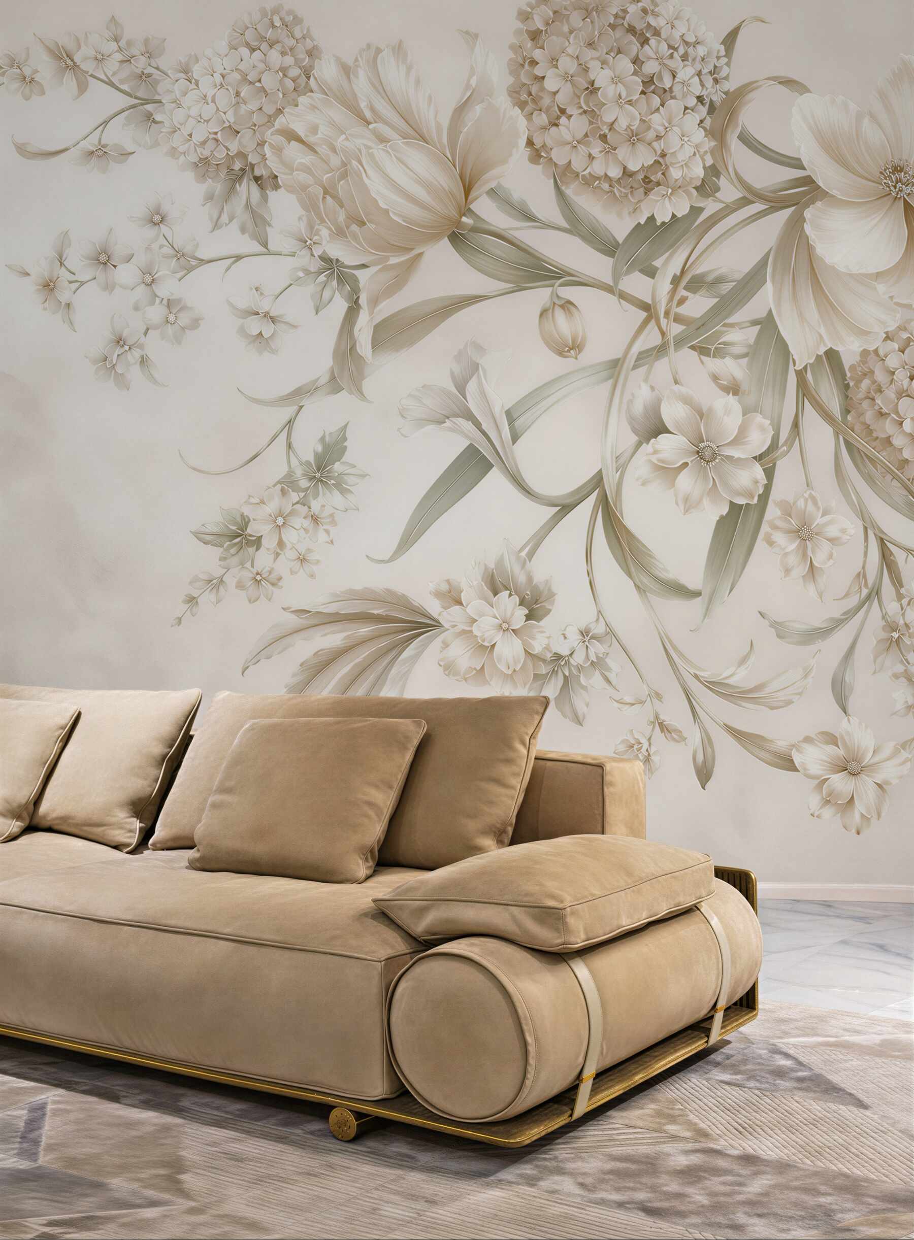 Fototapeta kremowe kwiaty 3D elegancka kompozycja floralna do salonu