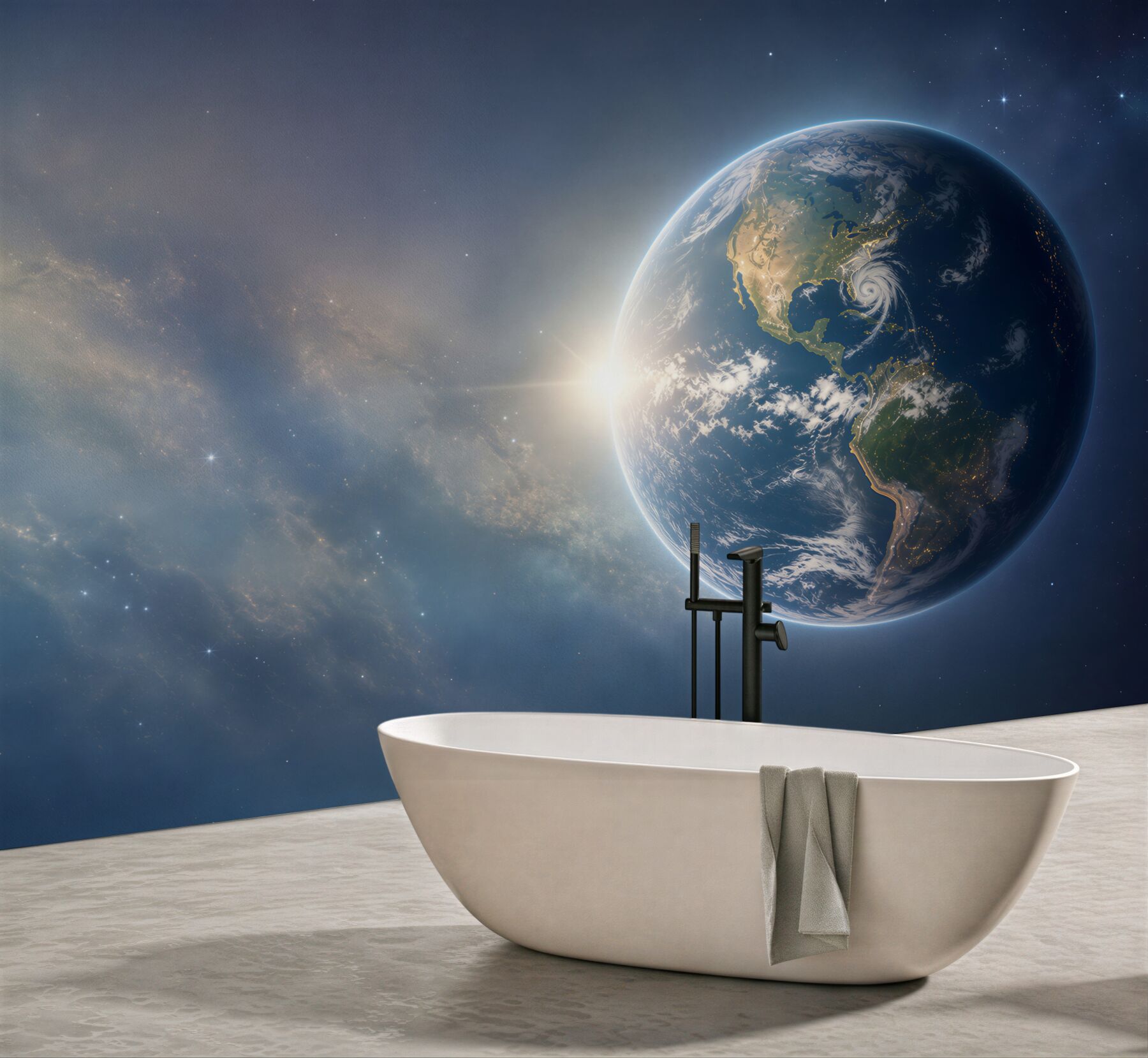 Fototapeta planeta Ziemia w kosmosie z gwiazdami nowoczesna