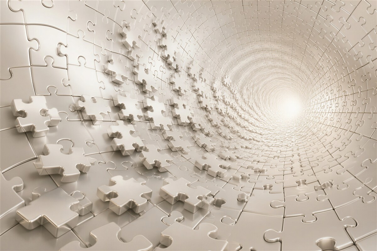 Fototapeta tunel z puzzli 3D beżowy nowoczesna abstrakcja