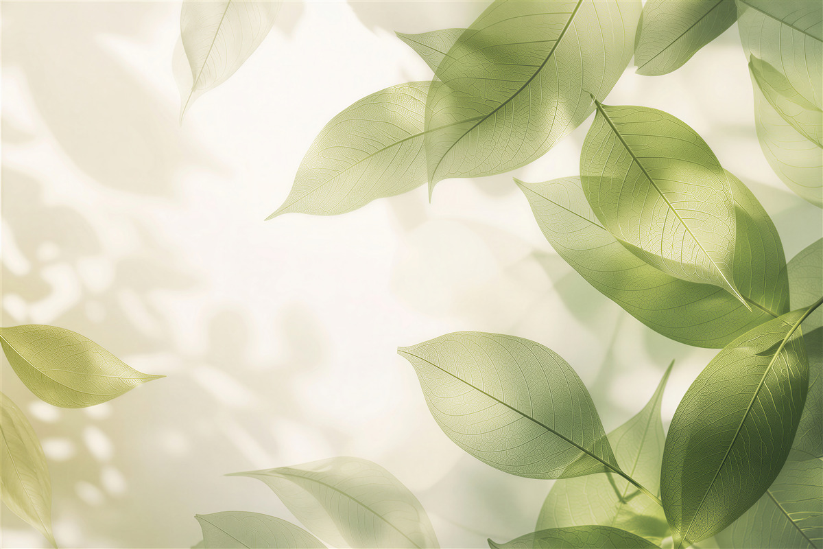 Fototapeta zielone liście delikatne botaniczne na jasnym tle