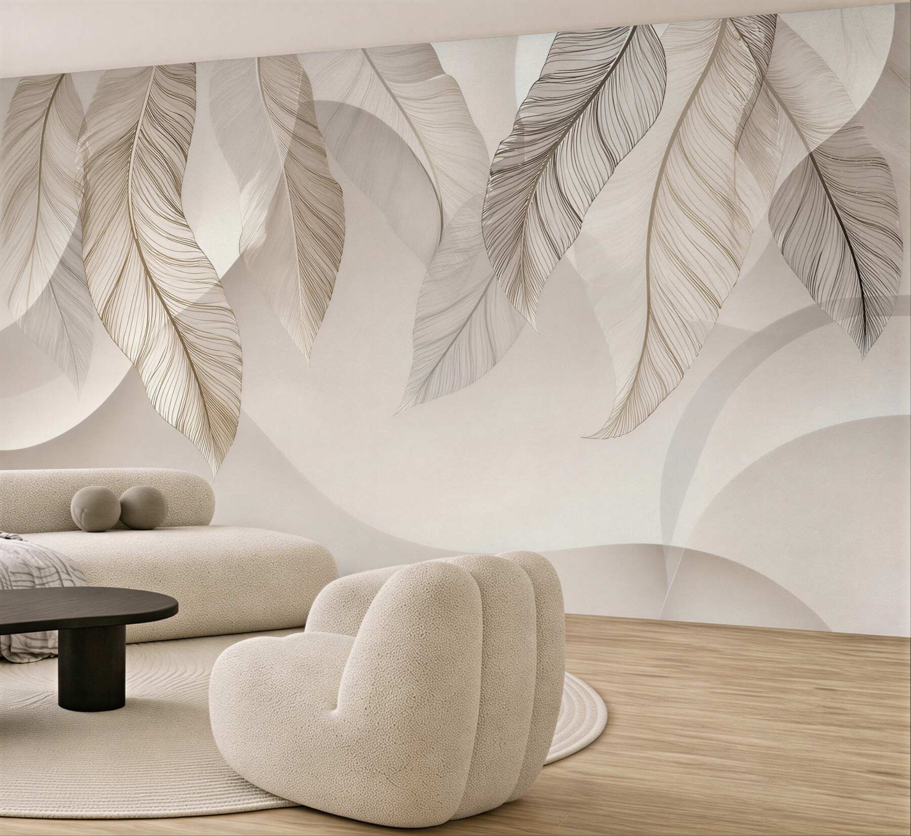 Fototapeta delikatne liście beżowe z geometrycznym tłem elegancka