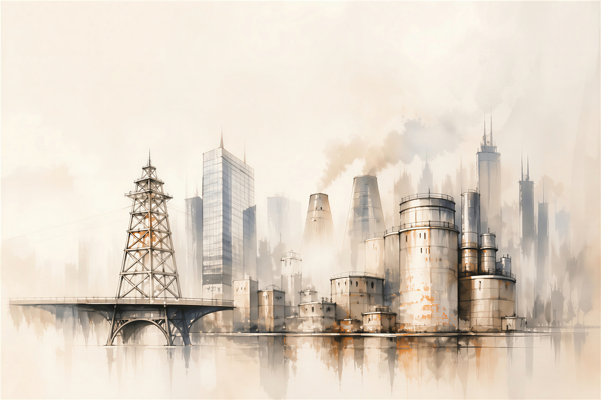 Fototapeta industrialne miasto z rafinerią w beżach loftowa