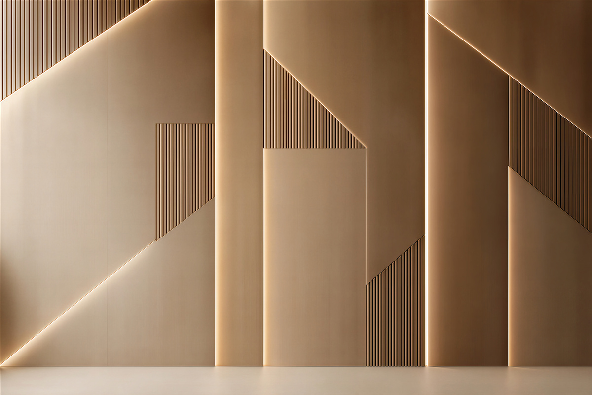 Fototapeta geometryczne panele beżowe z podświetleniem nowoczesna 3D