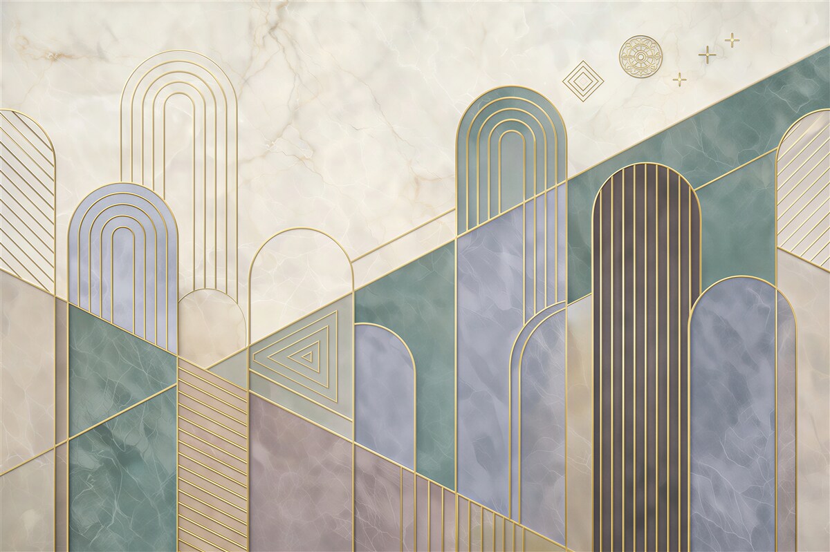Fototapeta geometryczne łuki pastelowe ze złotymi liniami art deco