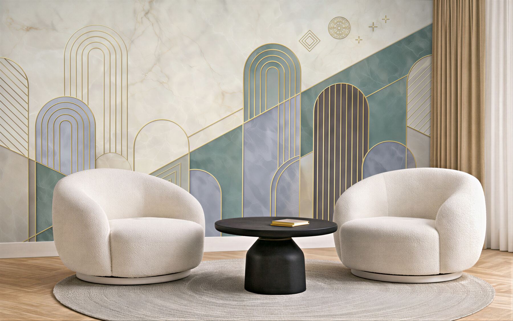 Fototapeta geometryczne łuki pastelowe ze złotymi liniami art deco