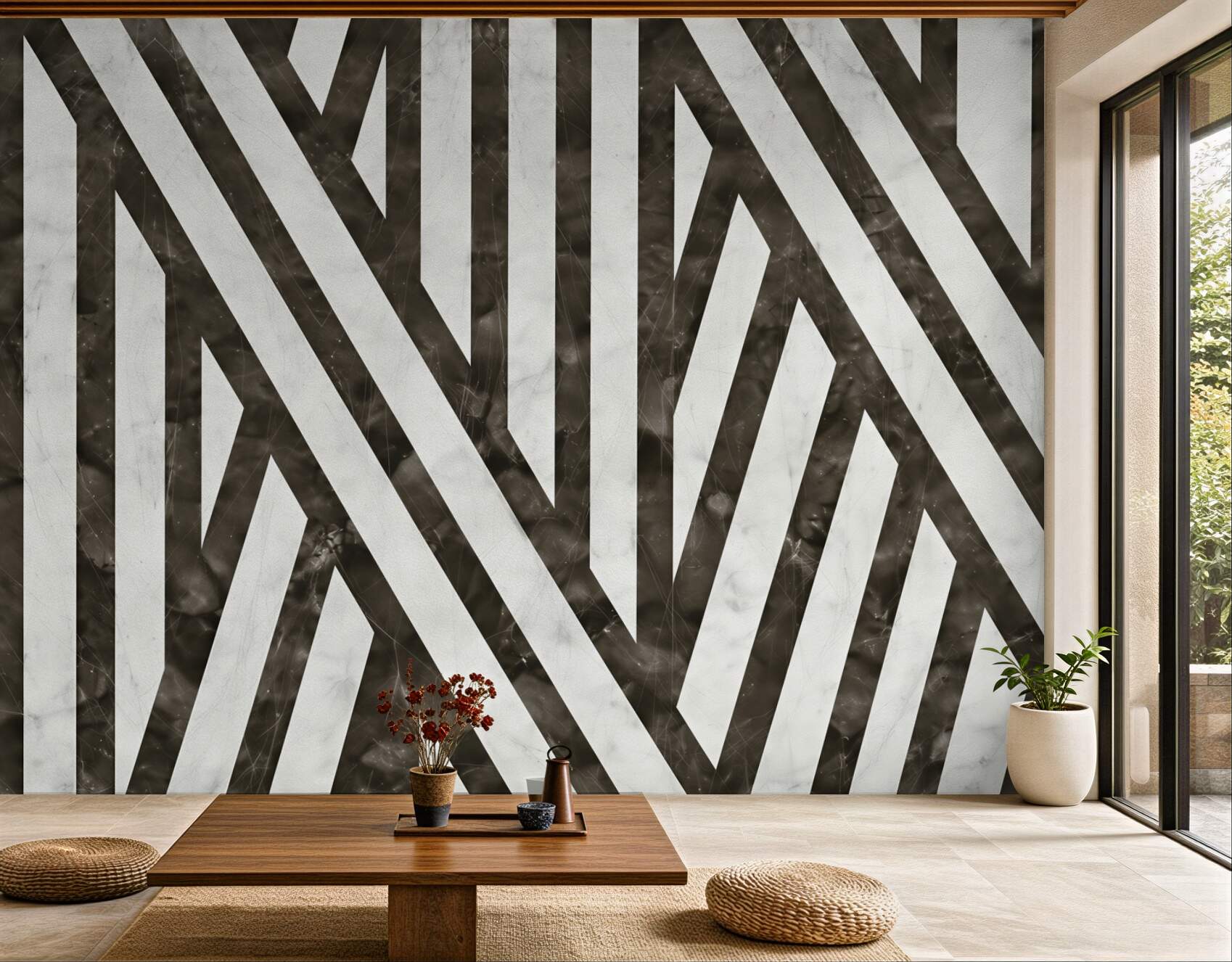 Fototapeta geometryczne pasy biało-czarne z efektem marmuru nowoczesna