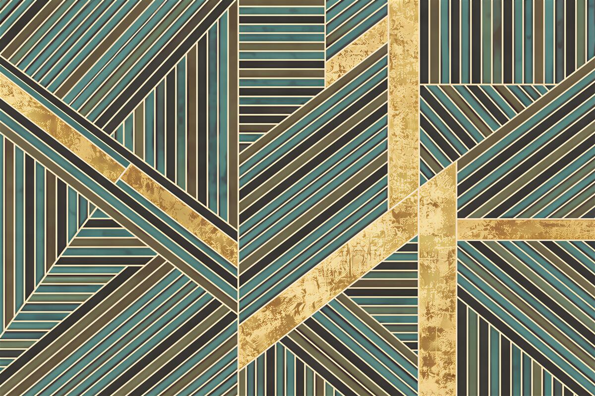 Fototapeta geometryczny wzór art deco turkusowo-złoty elegancki