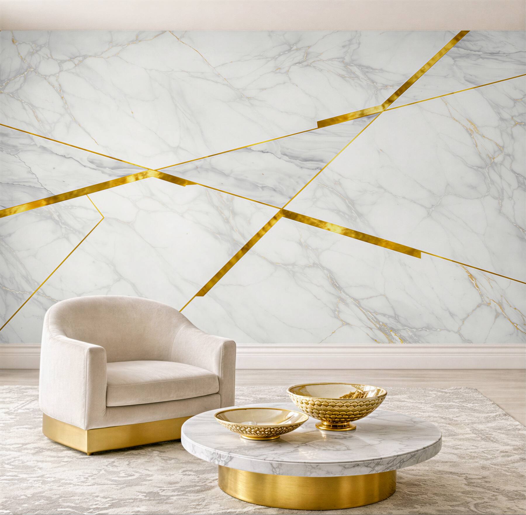 Fototapeta biały marmur ze złotymi liniami geometryczna elegancja