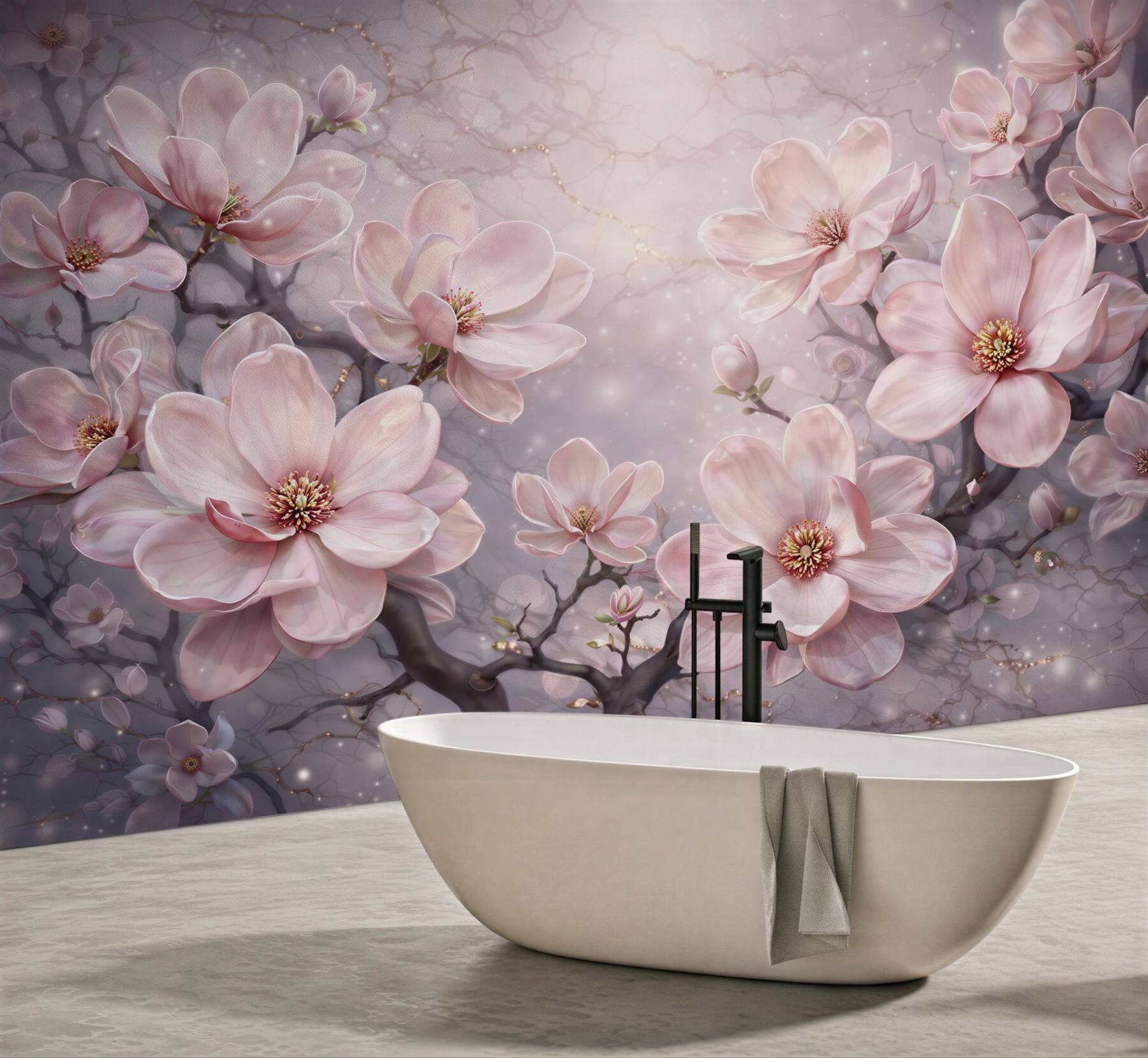 Fototapeta różowe magnolie na gałęziach elegancka i romantyczna