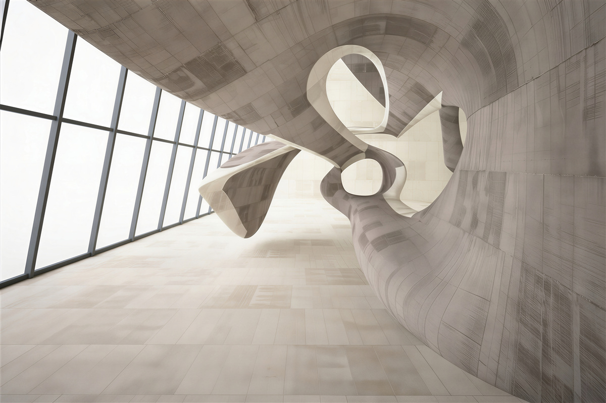 Fototapeta abstrakcyjna architektura 3D beżowa do nowoczesnego wnętrza