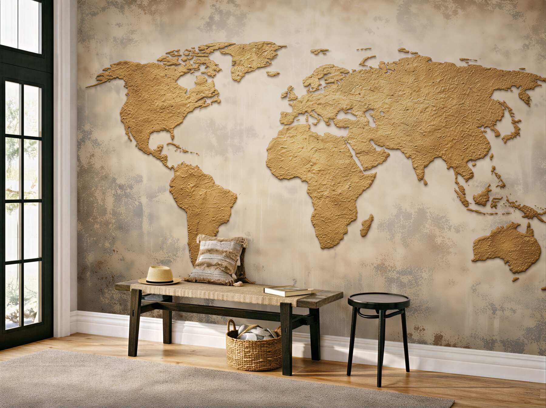 Fototapeta mapa świata beżowa w stylu vintage do biura