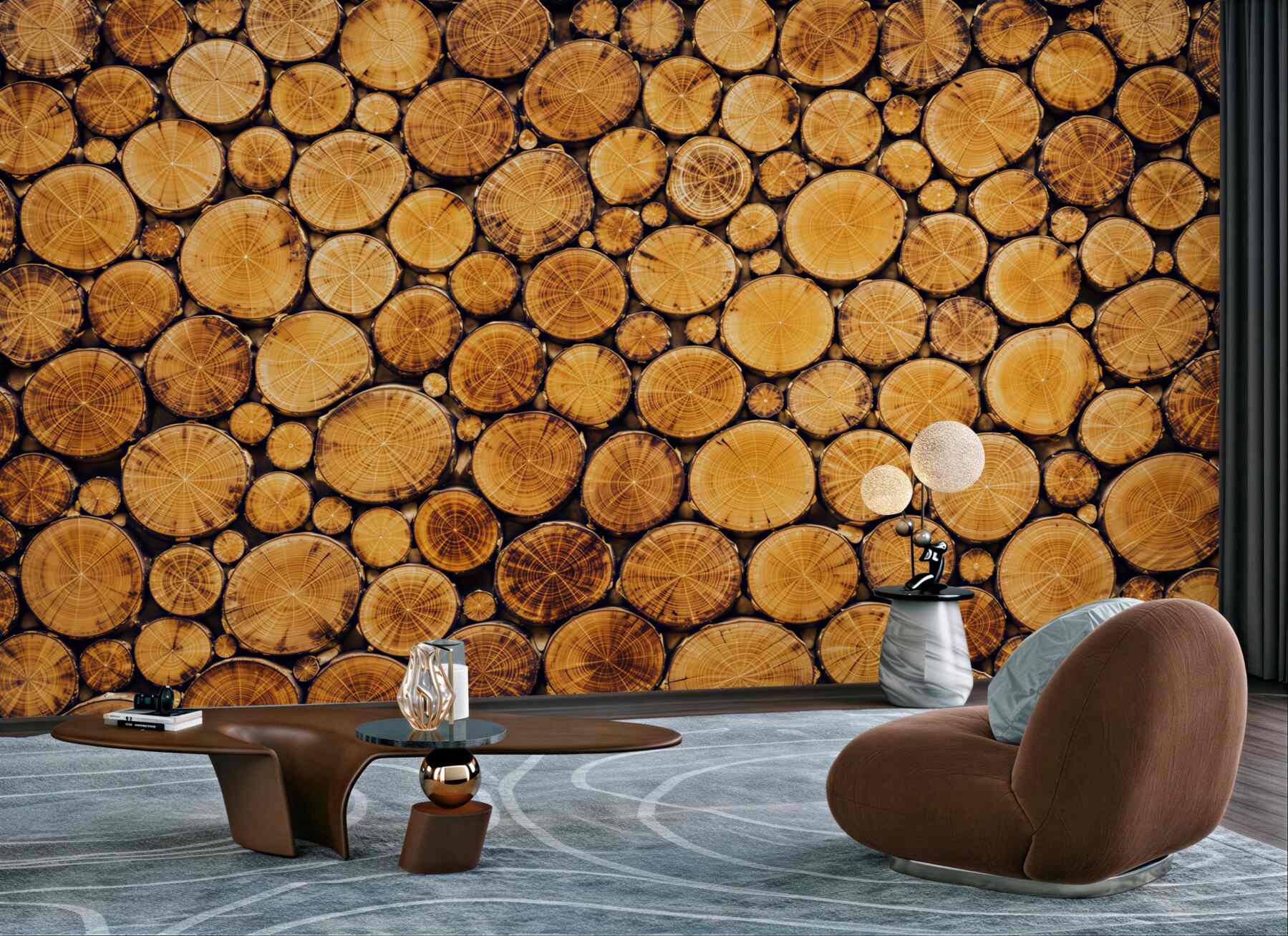 Fototapeta przekroje pni drzew brązowe naturalne drewno rustykalne