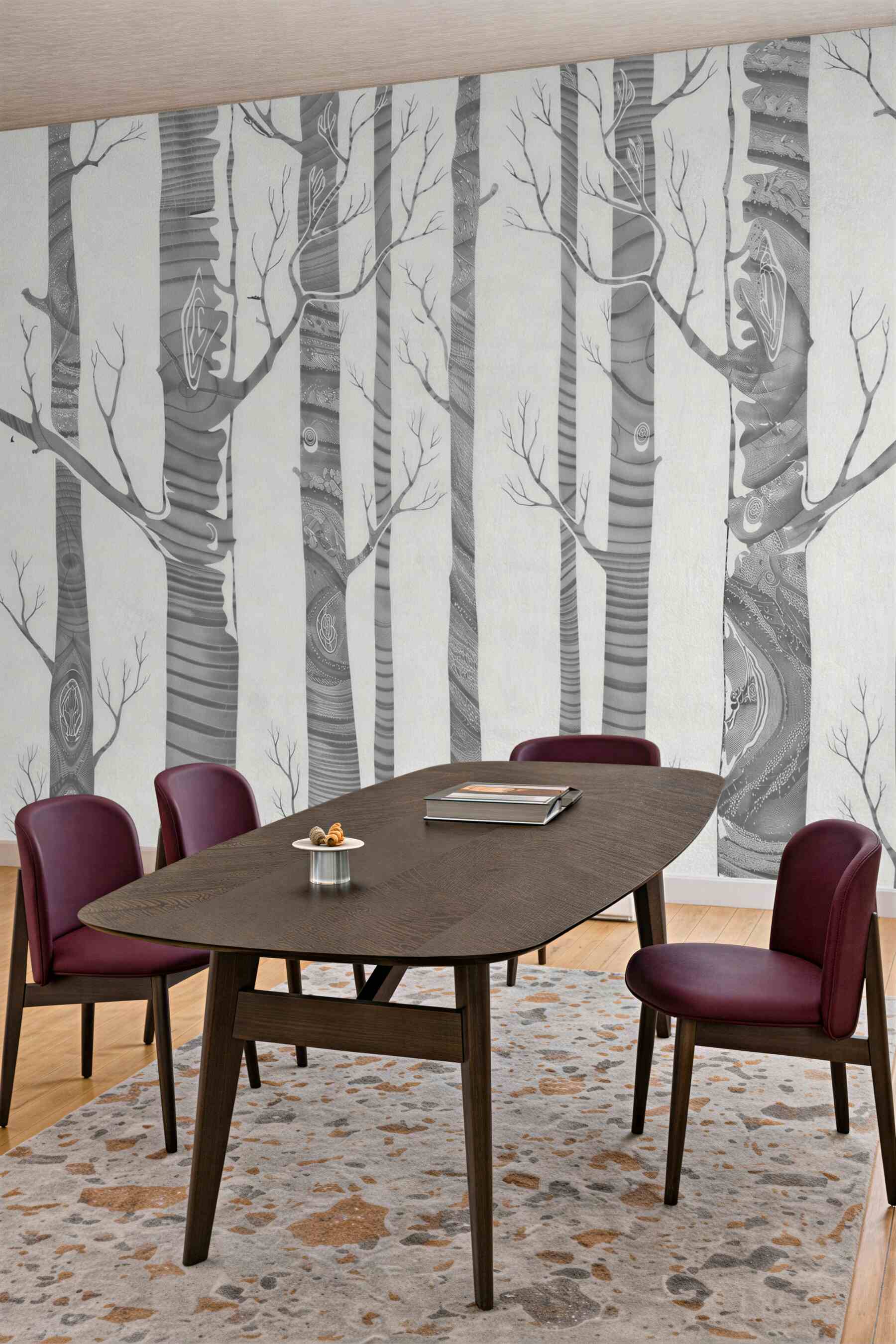 Fototapeta szare drzewa z dekoracyjnym wzorem nowoczesna minimalistyczna