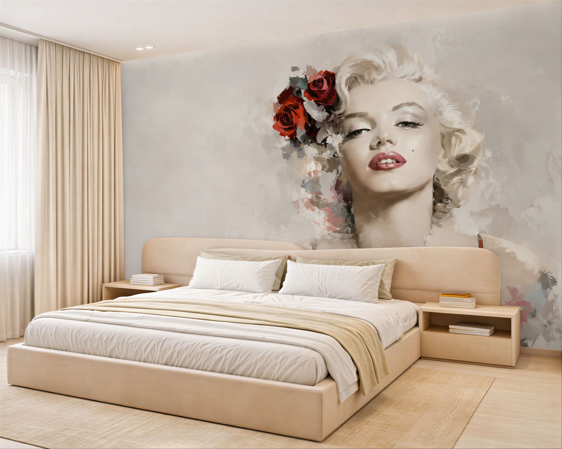 Fototapeta marilyn monroe z czerwonymi różami we włosach