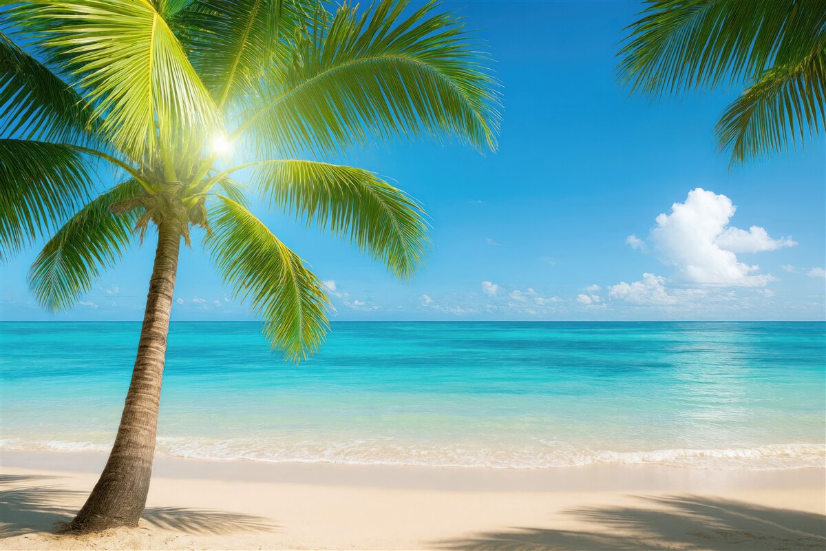 Fototapeta rajska plaża pod palmami