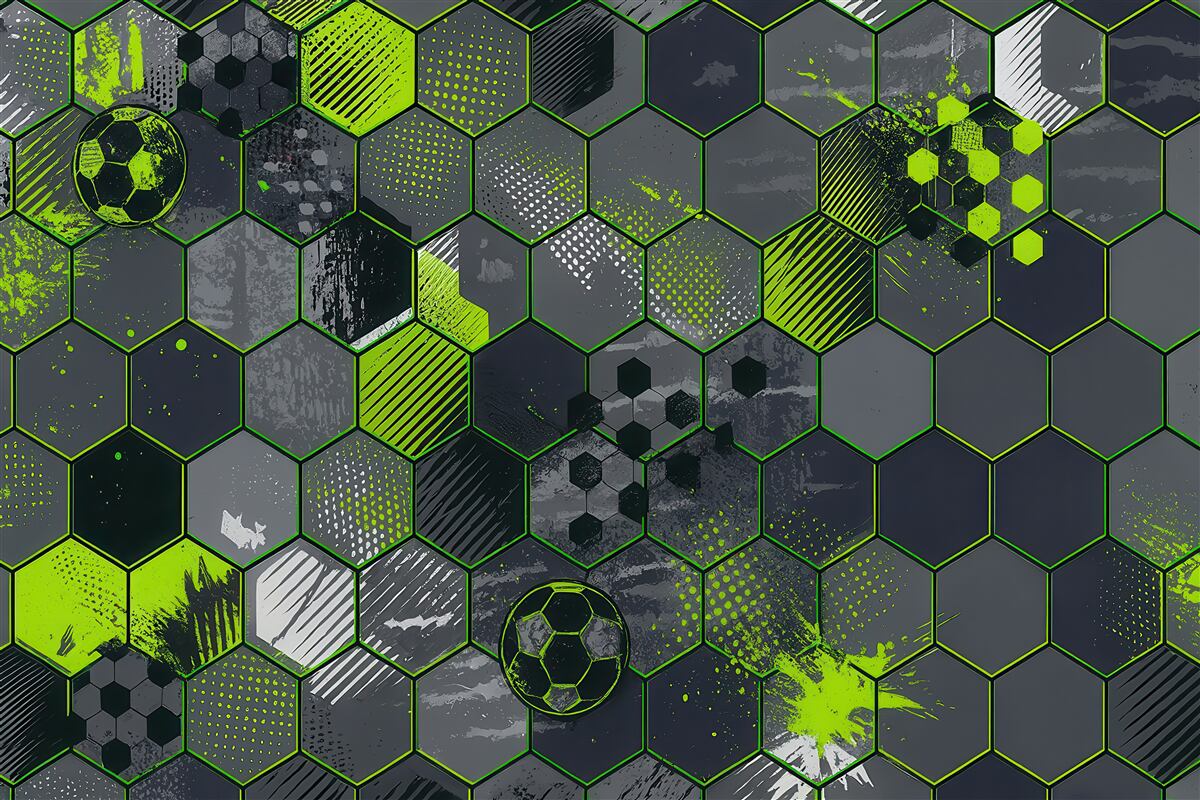 Fototapeta piłkarska mozaika neonowych hexagonów