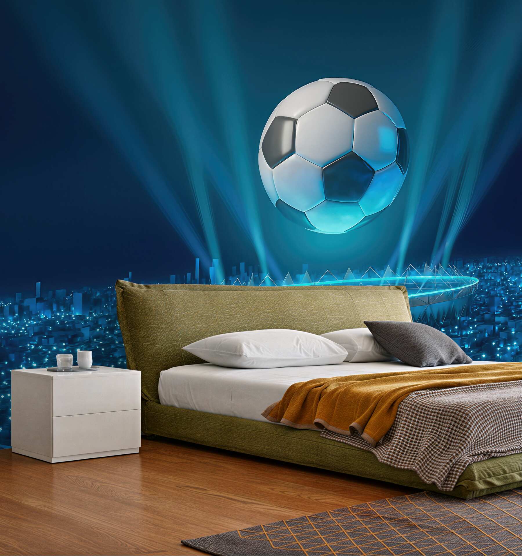 Fototapeta futurystyczny stadion z lewitującą piłką