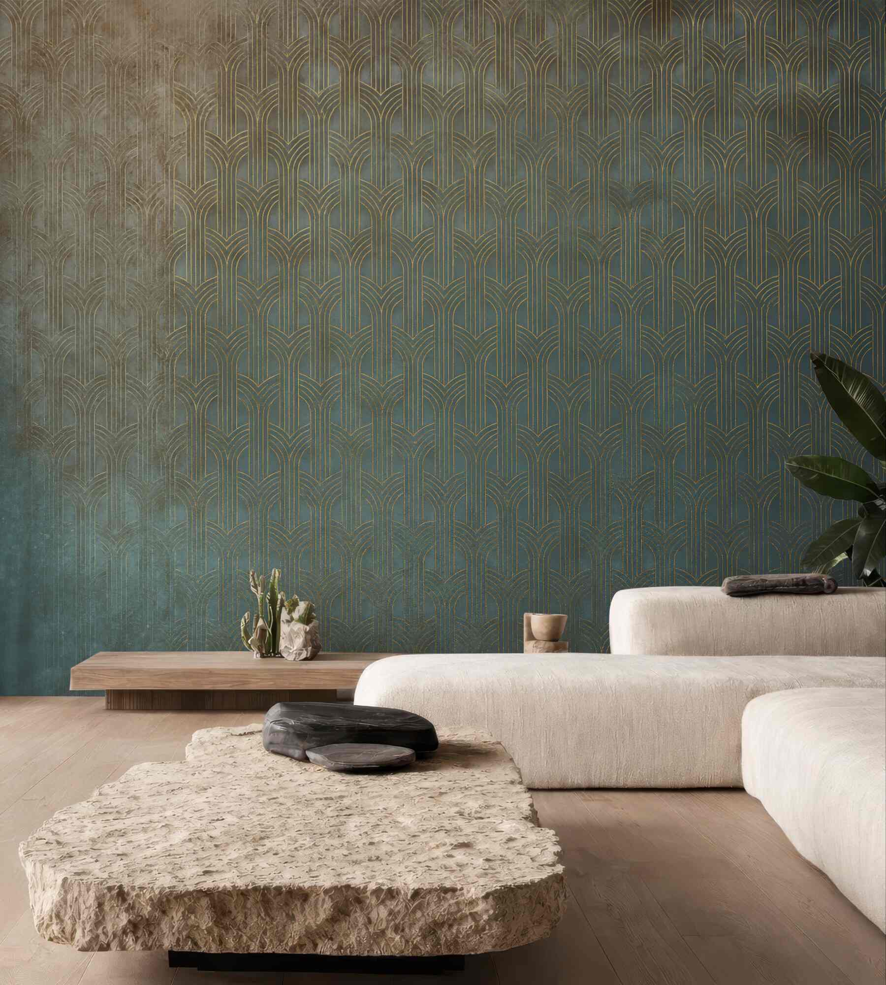 Fototapeta art déco w turkusie i złocie