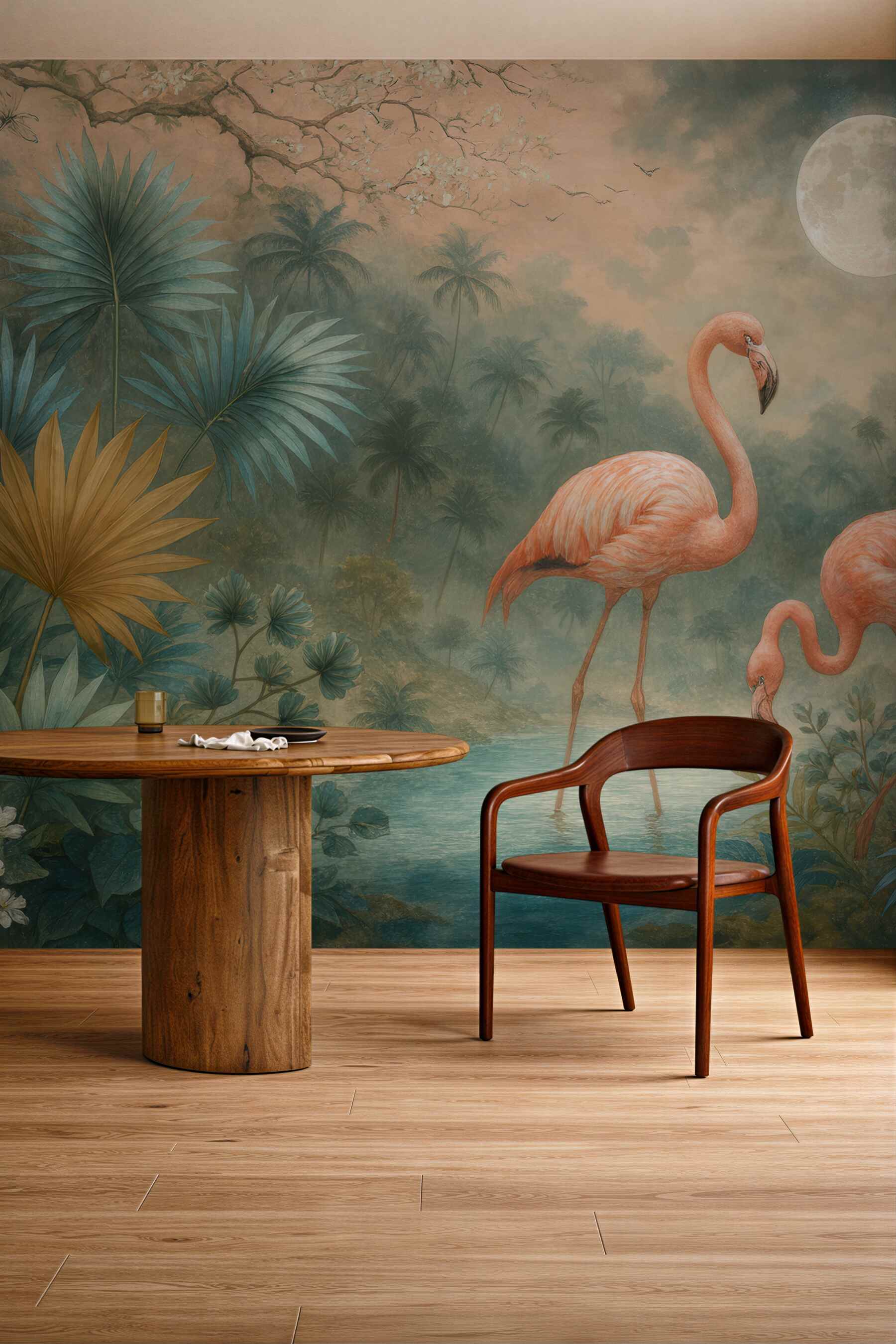 Fototapeta flamingi w księżycowej tropikalnej lagunie