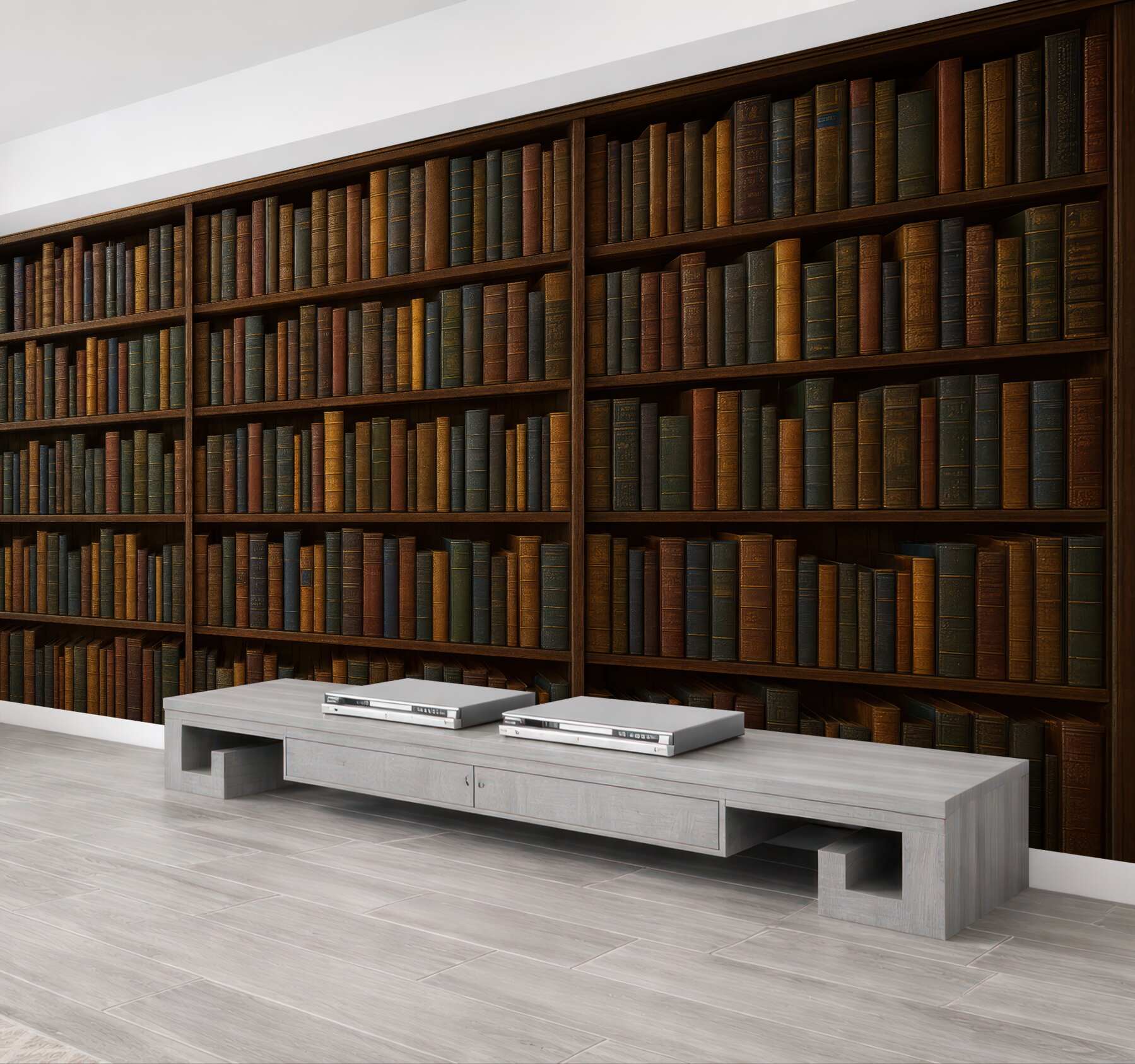 Fototapeta klasyczna biblioteka w ciepłym drewnie