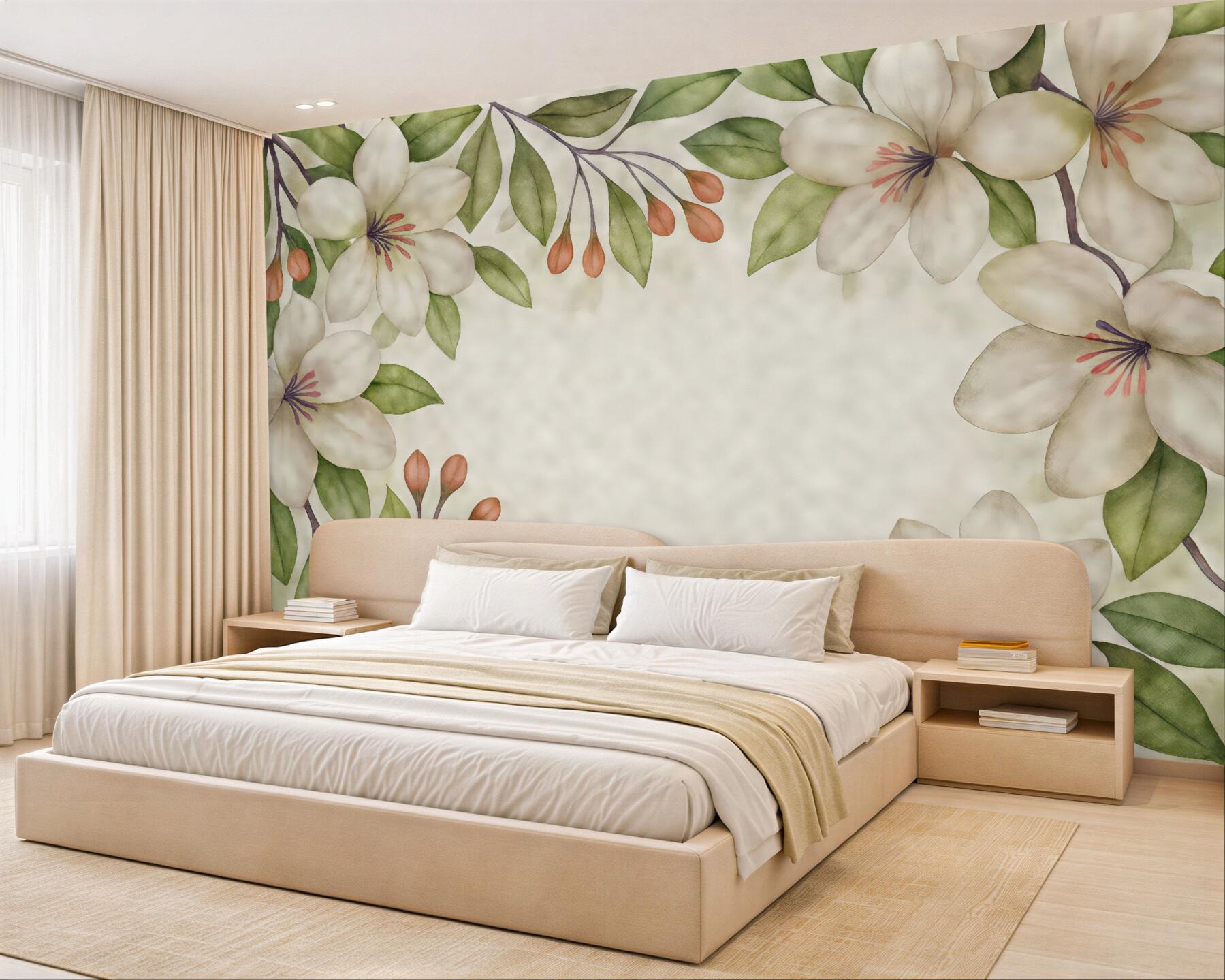 Fototapeta akwarelowe magnolie w subtelnej ramie