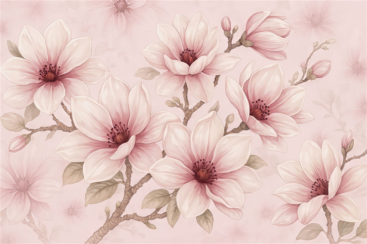 Fototapeta pudrowe magnolie w delikatnym rozkwicie