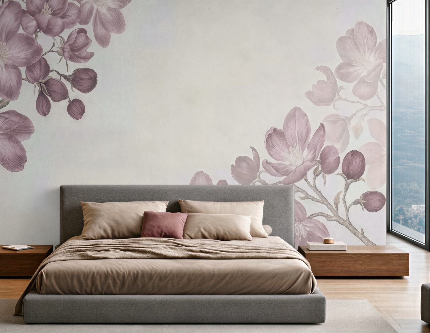 Fototapeta pudrowe magnolie na jasnym tle
